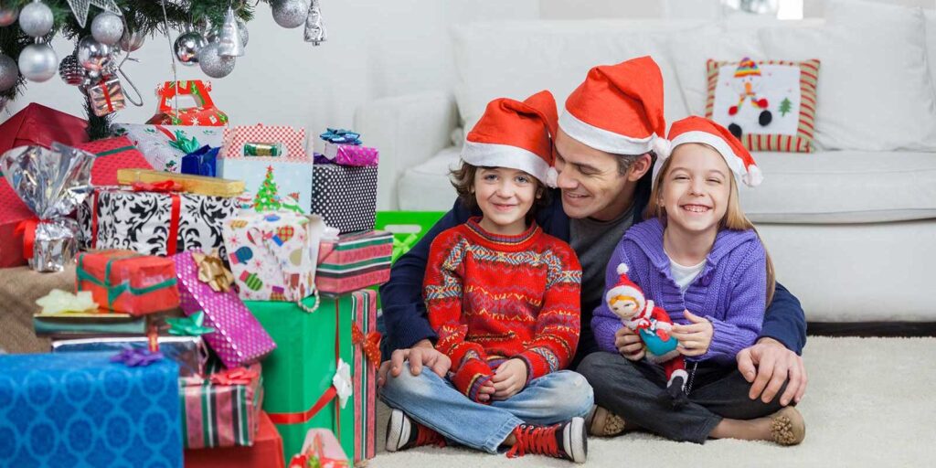 Father with his children on Christmas