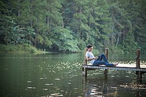 Domestic violence survivor on dock