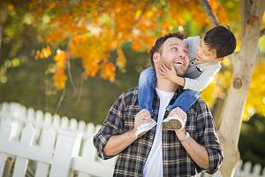 Father receiving child support with child 