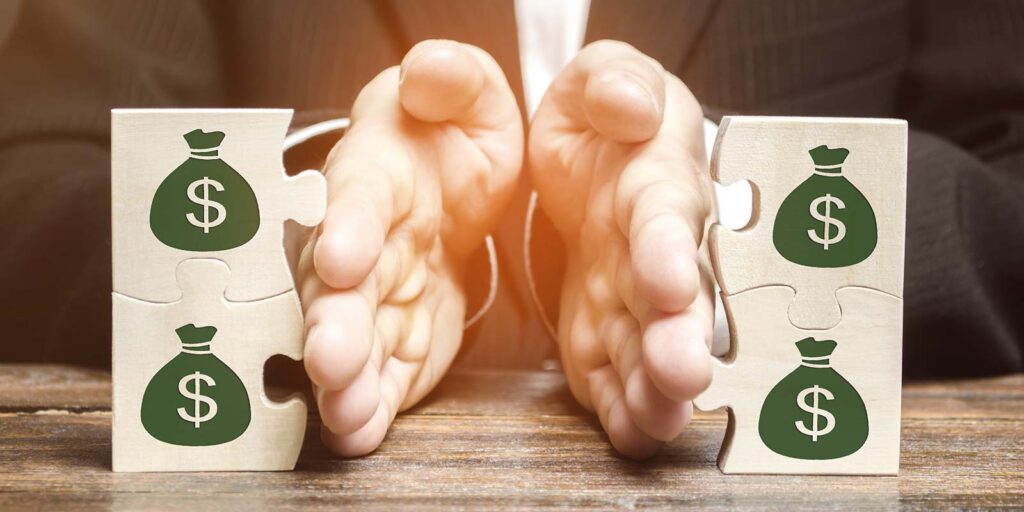 a lawyer dividing in the middle a puzzle financial concept
