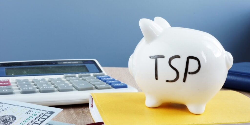 thrift savings plan tsp written on a piggy bank