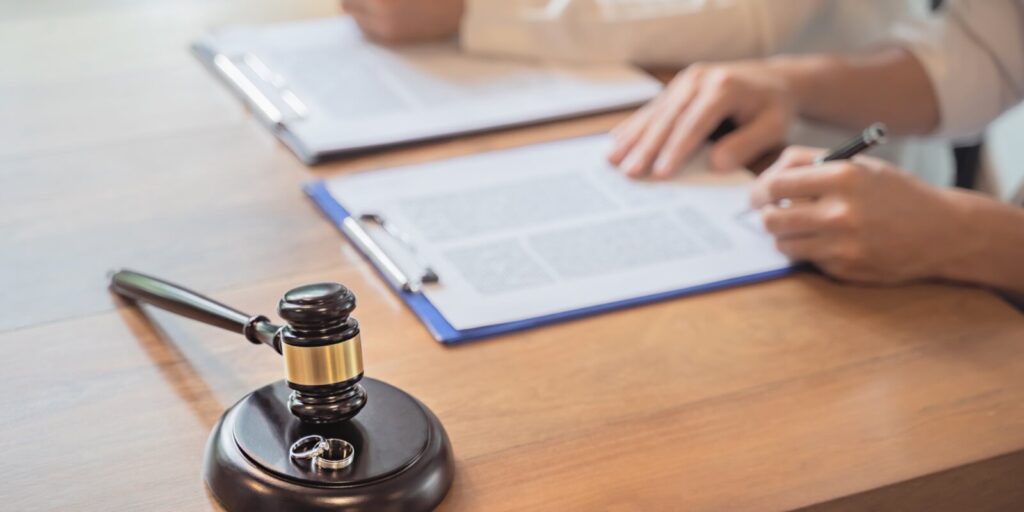 lawyer consultant with customer in courtroom