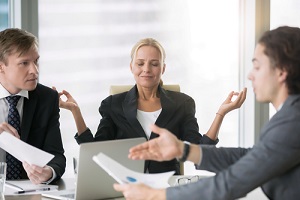 funny easygoing woman keeping calm in stressing situation