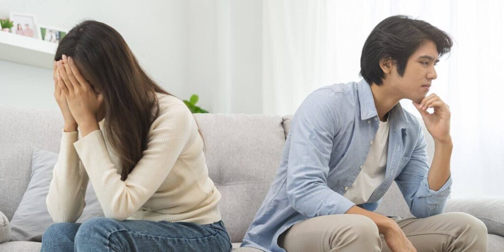 asian young quarrel couple love fight relationship in trouble