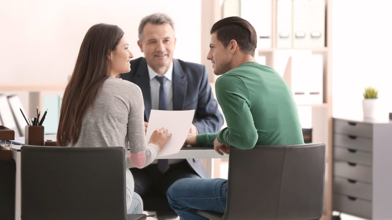 young couple at notary public office