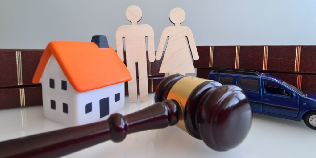 divorce man woman court and division of property closeup