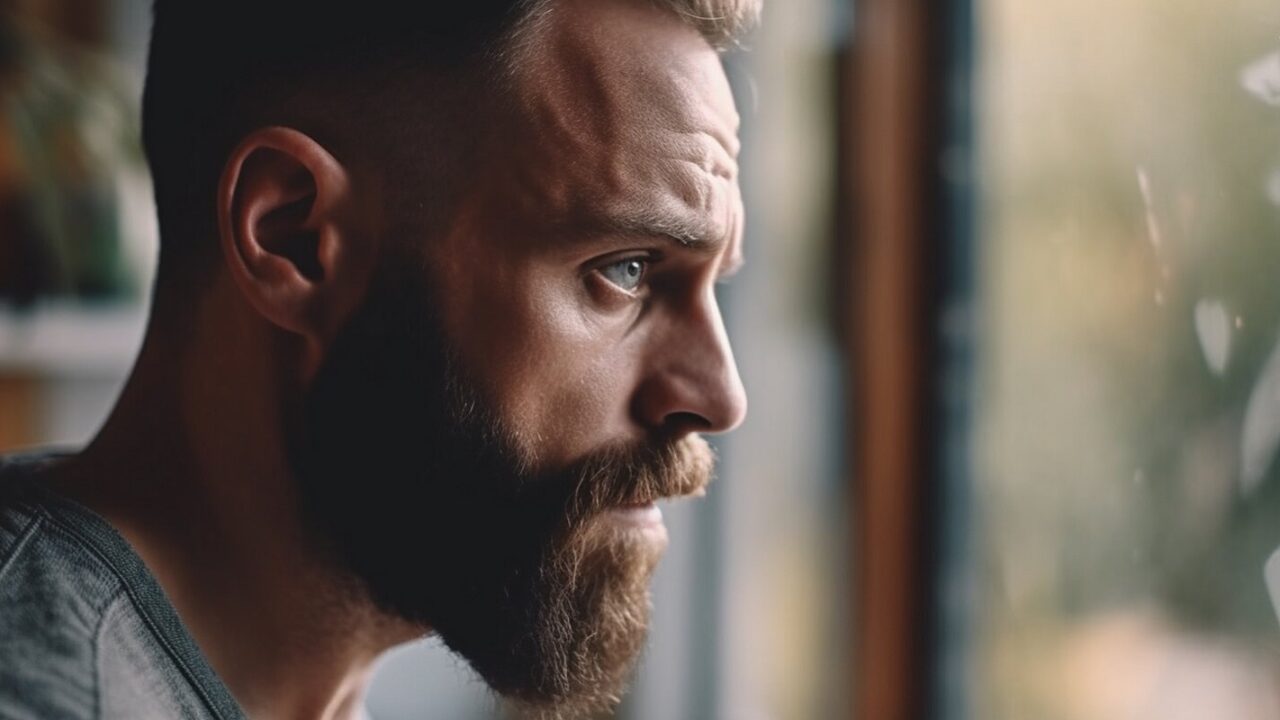 young adult man, sad disappointed or afraid and a expression with hopelessness