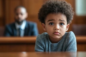 black child sitting in a court room