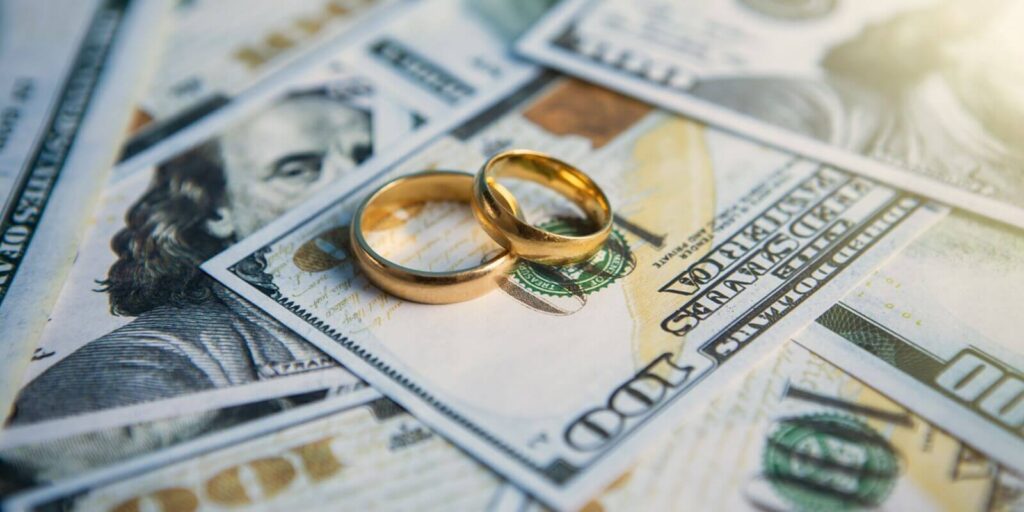 wedding rings lie on the money