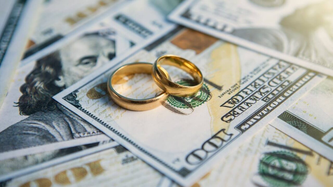 wedding rings lie on the money