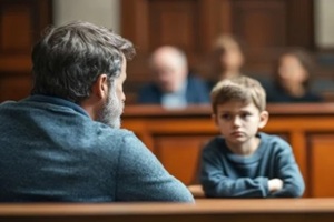 father and son sitting in the court