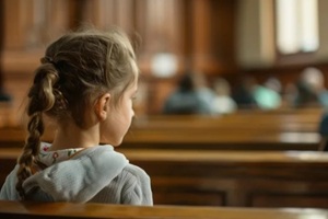 a girl child sitting in a courtroom