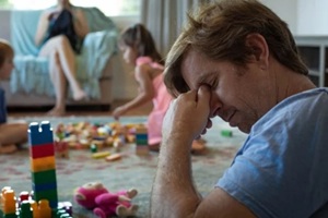 authentic bearded father and baby girl are painting draw on table day light background
