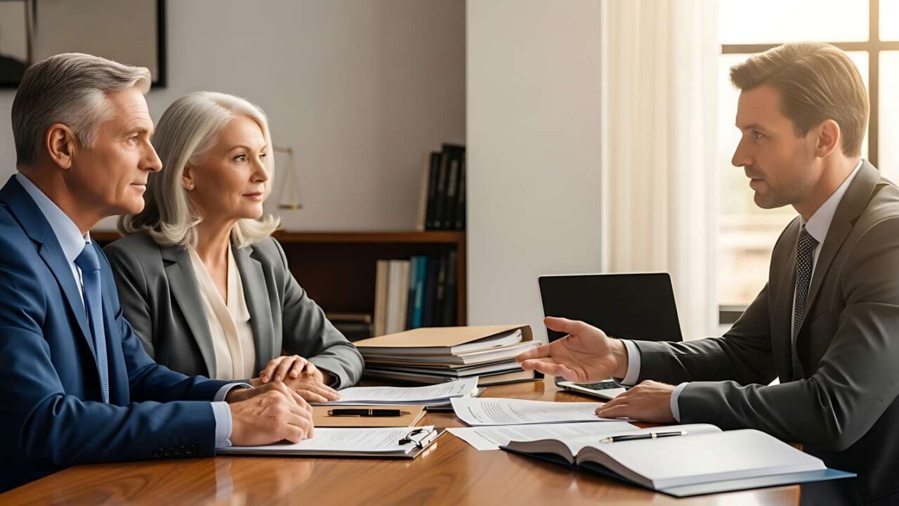 Maryland divorce attorney advising a couple on property division during a legal consultation