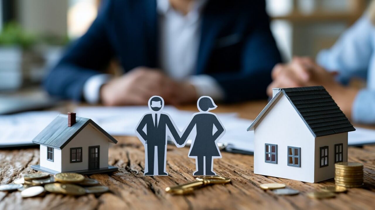 family law attorney meeting with a couple to discuss marital property settlement
