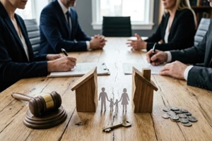 family law attorneys mediating divorce settlement with property division and child custody issues