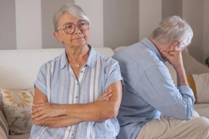 senior couple experiencing marital problems and relationship conflict